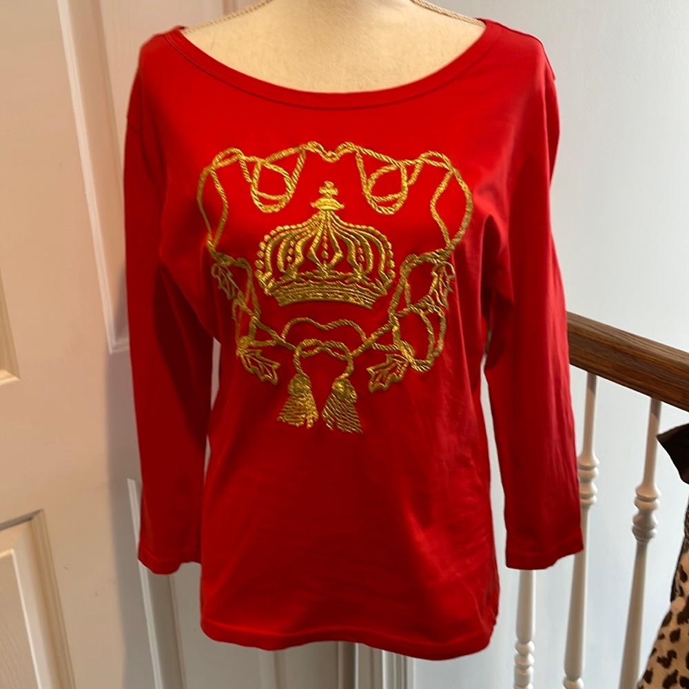 MONDI Vintage Red Shirt w/ Gold Metallic Crest